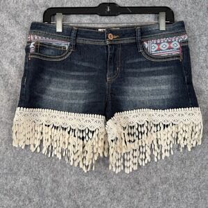 Lei Shorts Womens Juniors 9 Denim Ashley Festival Lace Fringe Southwestern Boho‎